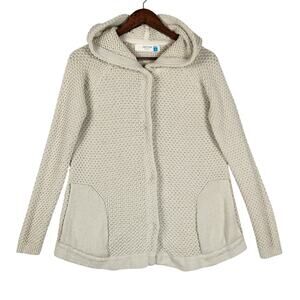 Anthropologie Sparrow Womens Cotton Knit Hooded Cardigan Sweater M Cream Ivory